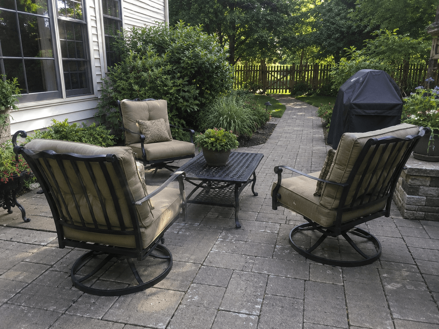 Outdoor furniture blocking a walkway