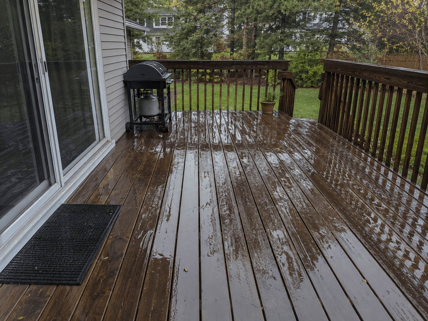 Wet deck creating a slip hazard