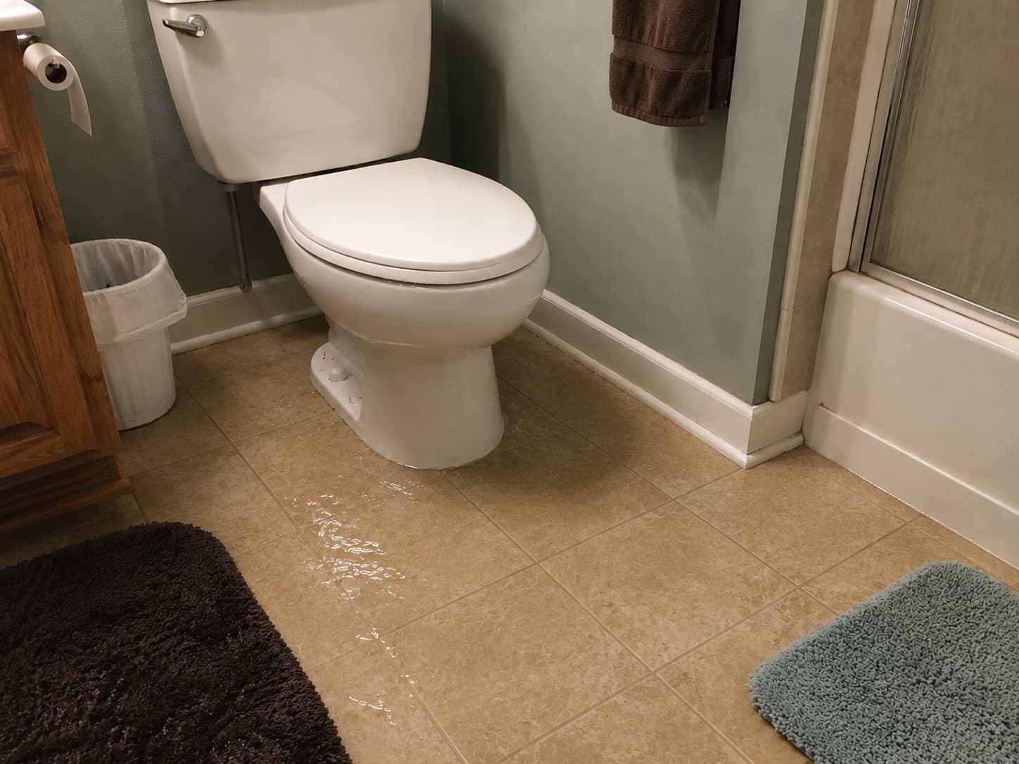 Toilet overflow creating a water and slip hazard