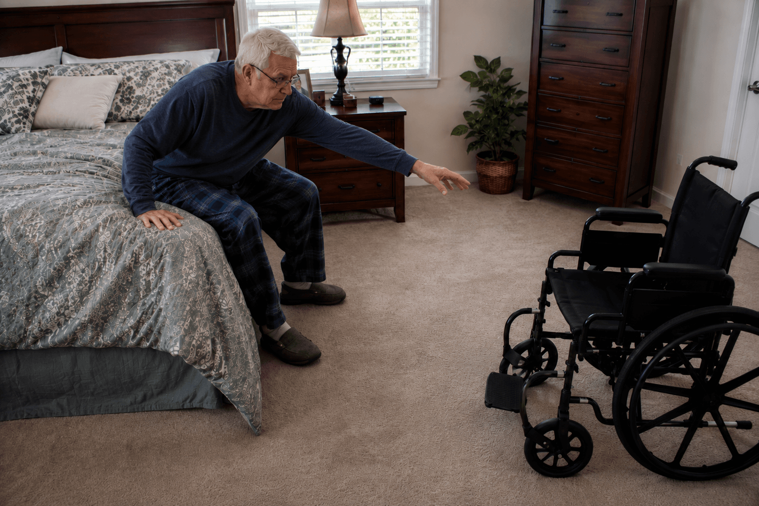 Unsafe reaching from a wheelchair in the bedroom