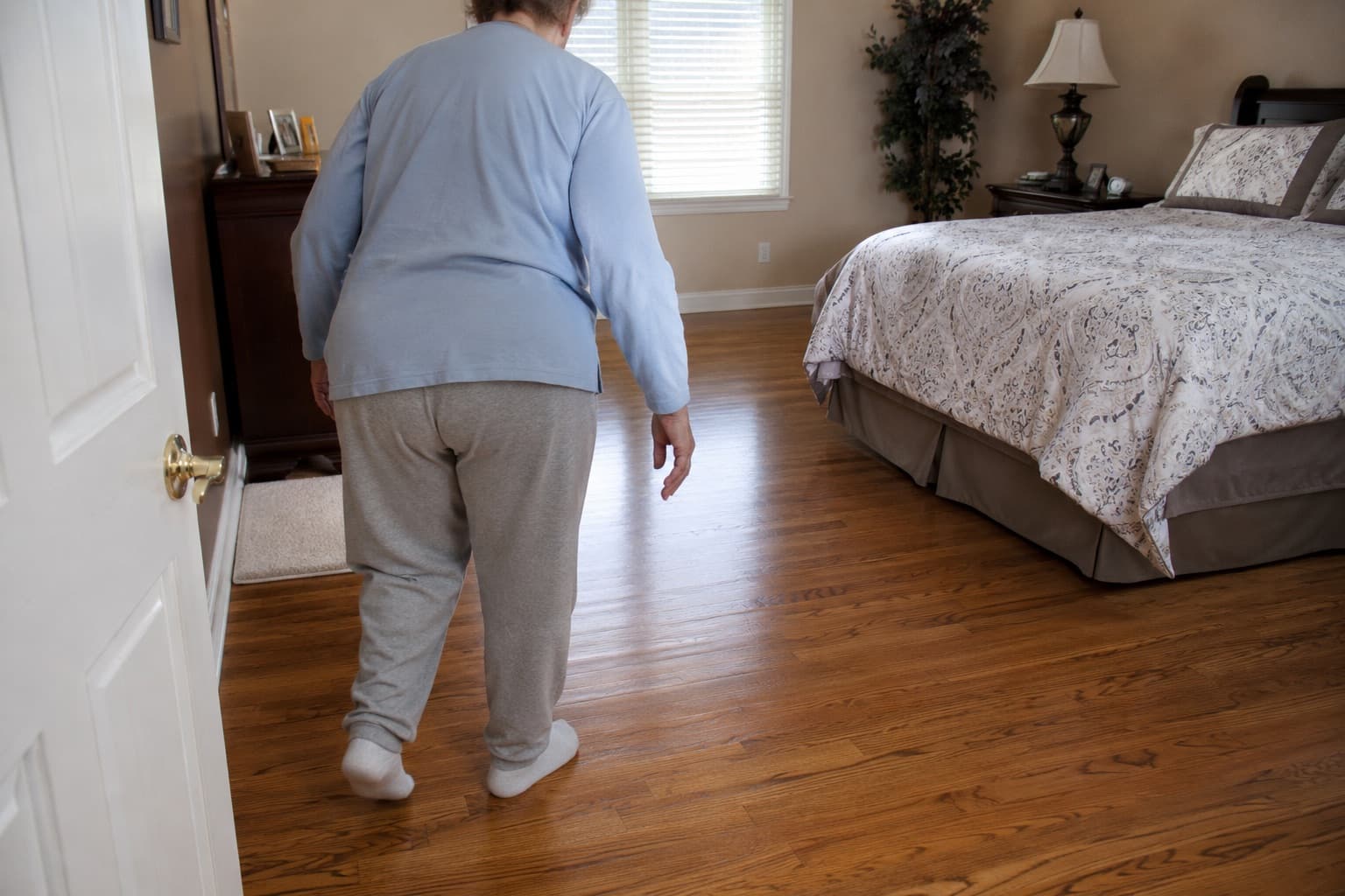 Slippery socks creating a fall risk in the bedroom