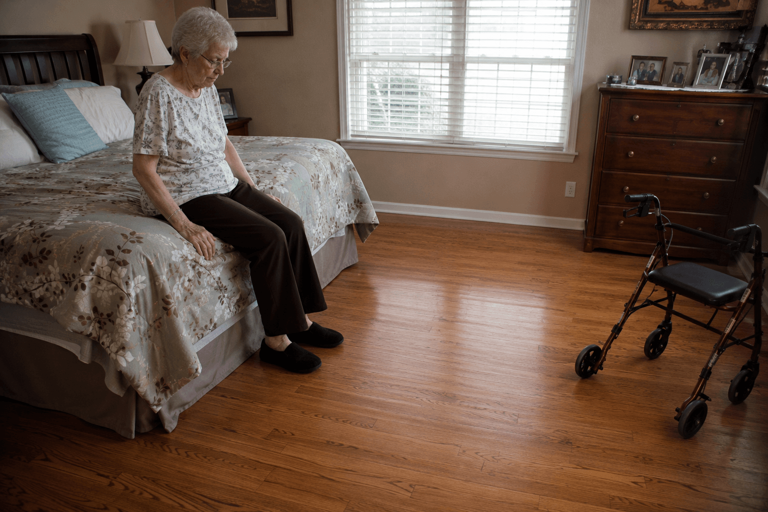 Walker positioning or use hazard in the bedroom