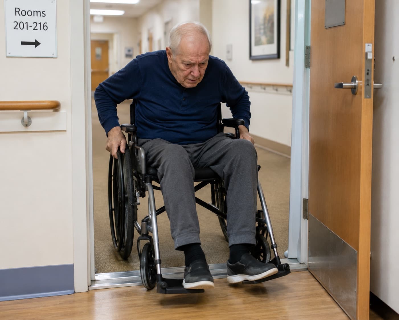 Threshold or step hazard in a skilled nursing facility