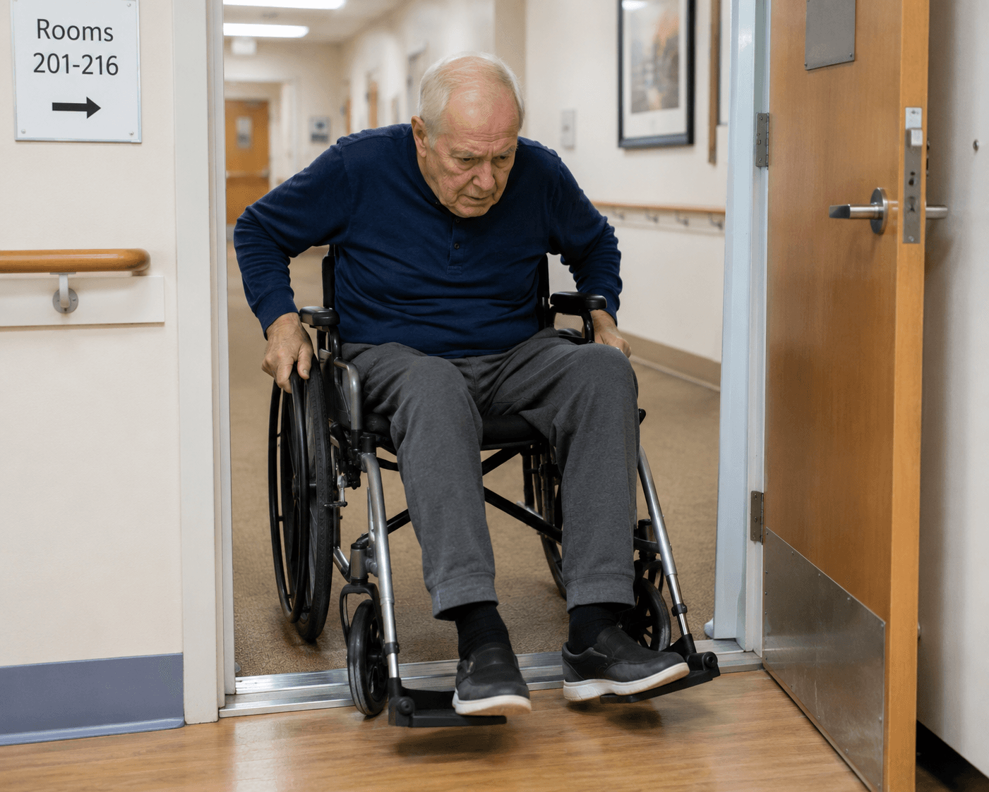 Threshold or step hazard in a skilled nursing facility