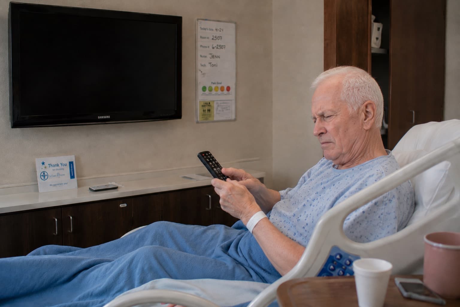 TV remote access scenario in a skilled nursing facility