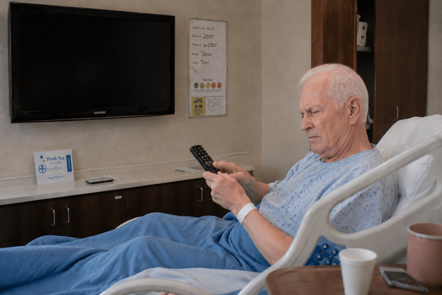 TV remote access scenario in a skilled nursing facility