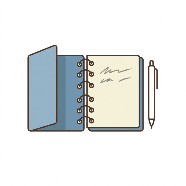 An open pocket notebook with a pen
