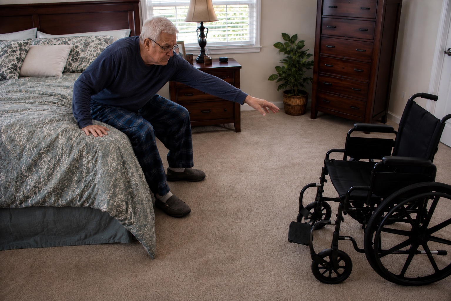 Unsafe reaching from a wheelchair in the bedroom