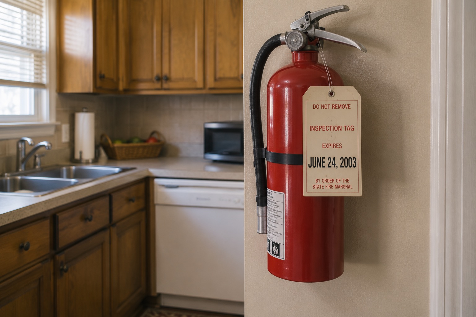 Fire extinguisher access or use in the kitchen