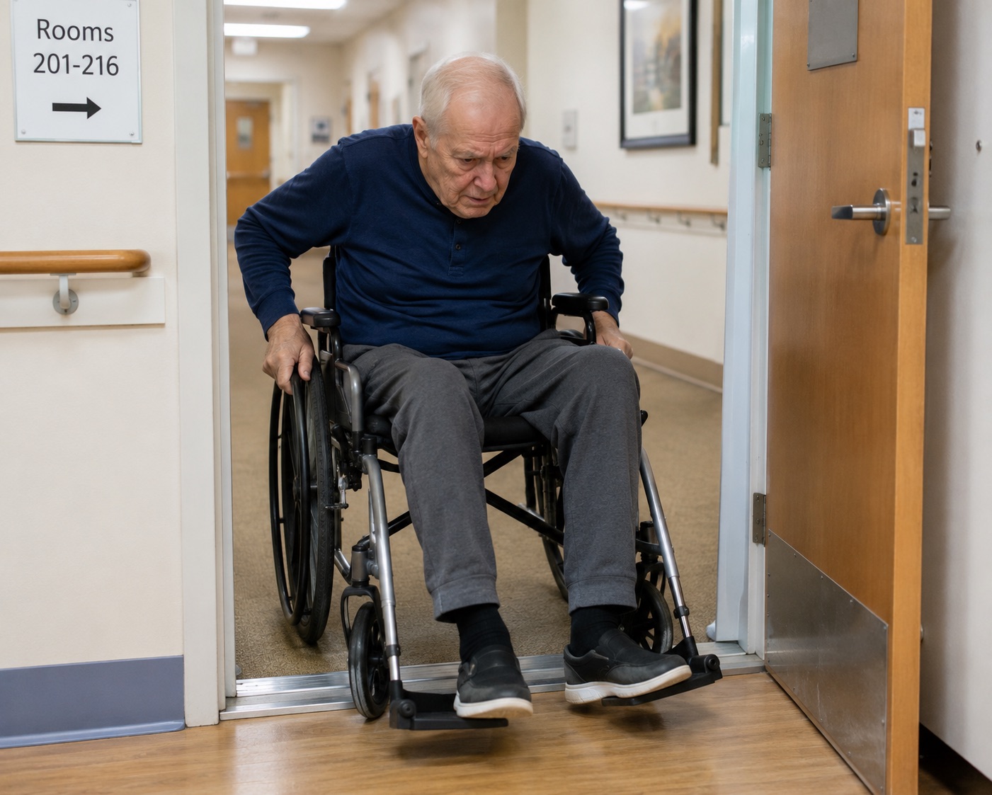 Threshold or step hazard in a skilled nursing facility