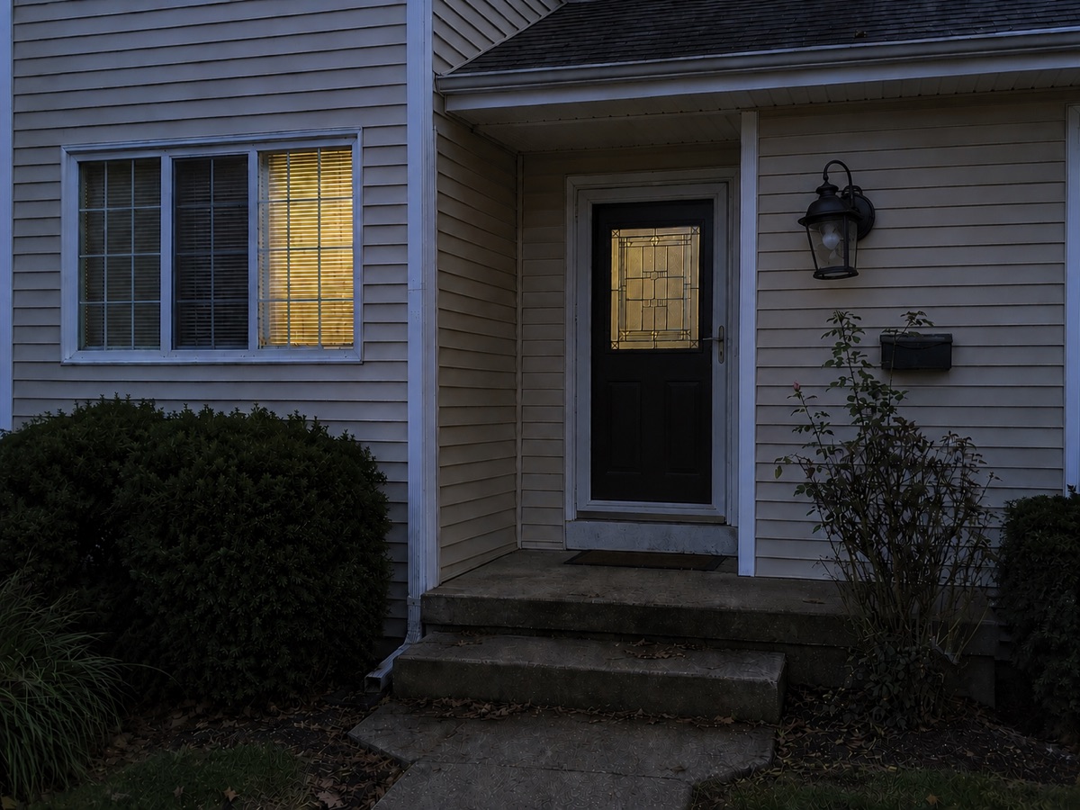 Broken outdoor light creating a safety hazard