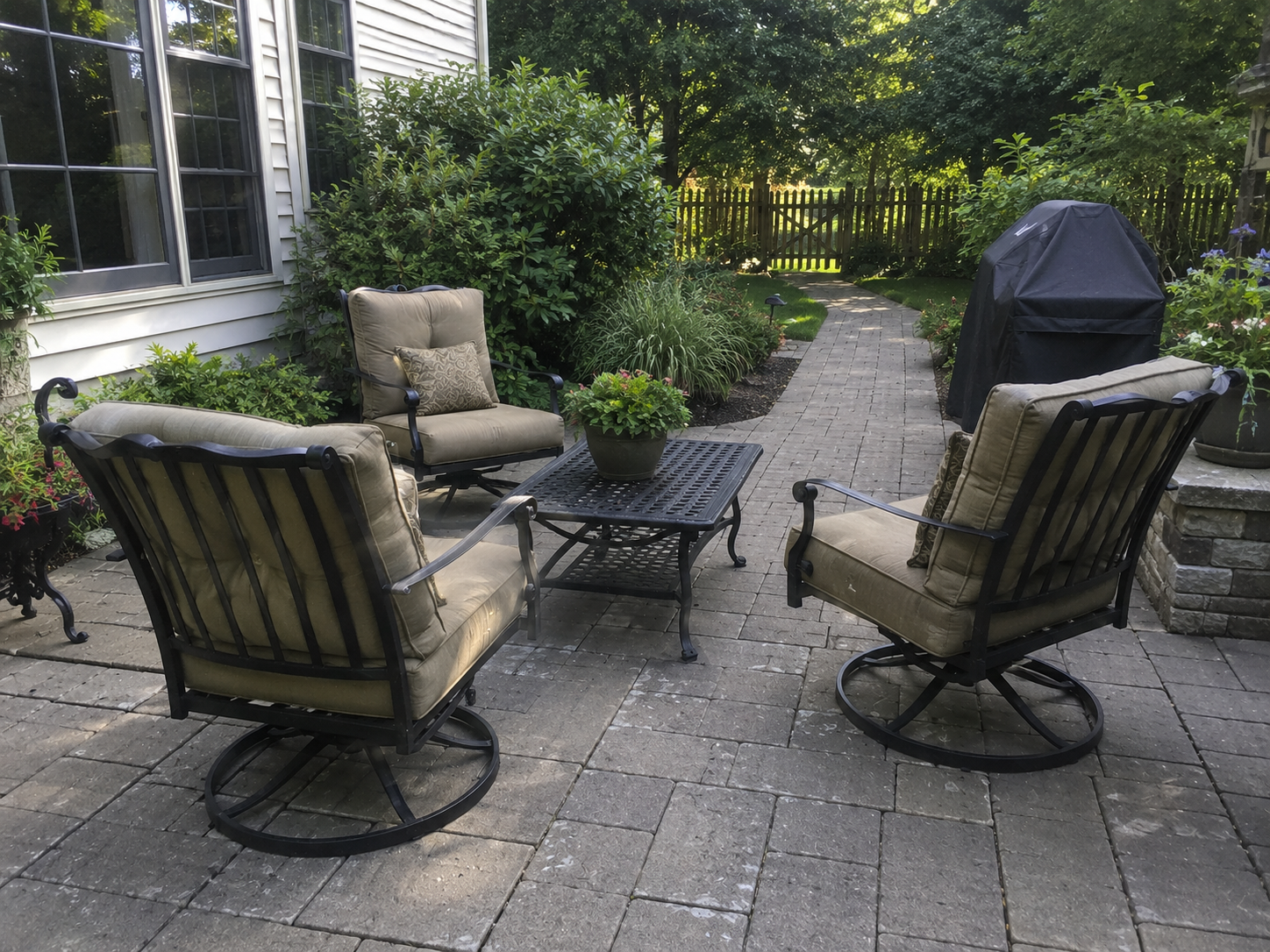 Outdoor furniture blocking a walkway